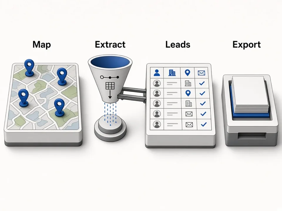 Online Google Maps Lead Extractor panel with a batch of keywords